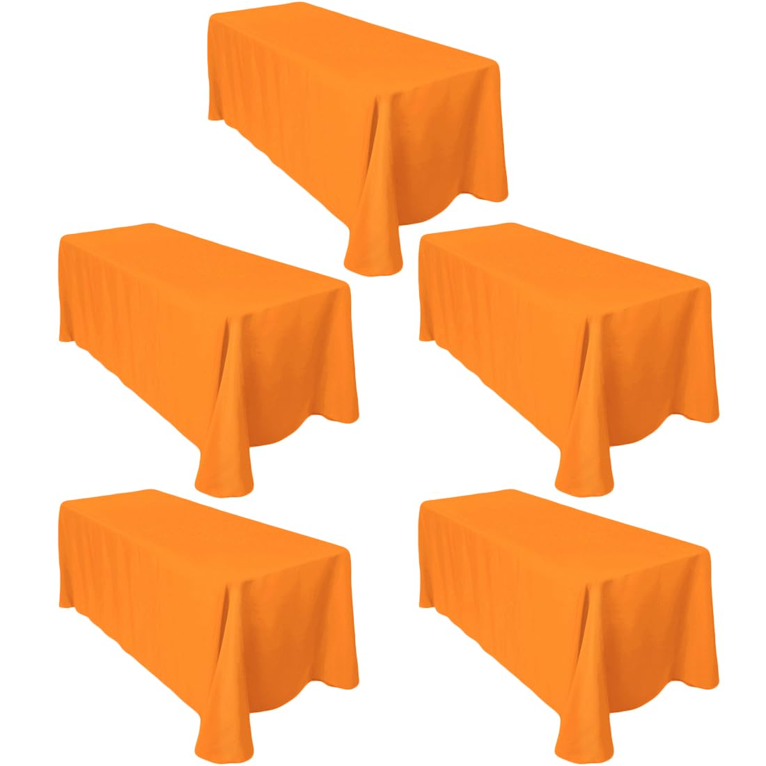 Ltc Linens 5-Pack Rectangular Tablecloths 90 In X 132 In Orange - Rounded Corners Table Cloths For 6 Ft Rectangle Tables Floor L