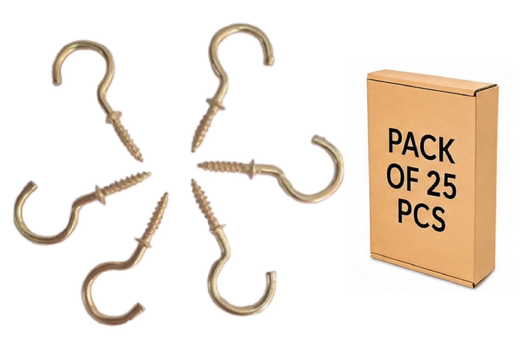 Q1 Beads 2 Inch Steel Cup Hook Wall Mount J Hook For Hanging & Multipurpose Wall Hook  Pack Of 25 Pieces (Brass Finish)