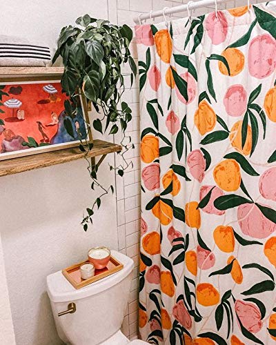 Decorative Peach Shower Curtain Waterproof Polyester Fabric, Home Bathroom Decor Hanging Curtain With Hooks 72 By 72 Inch, Hotel