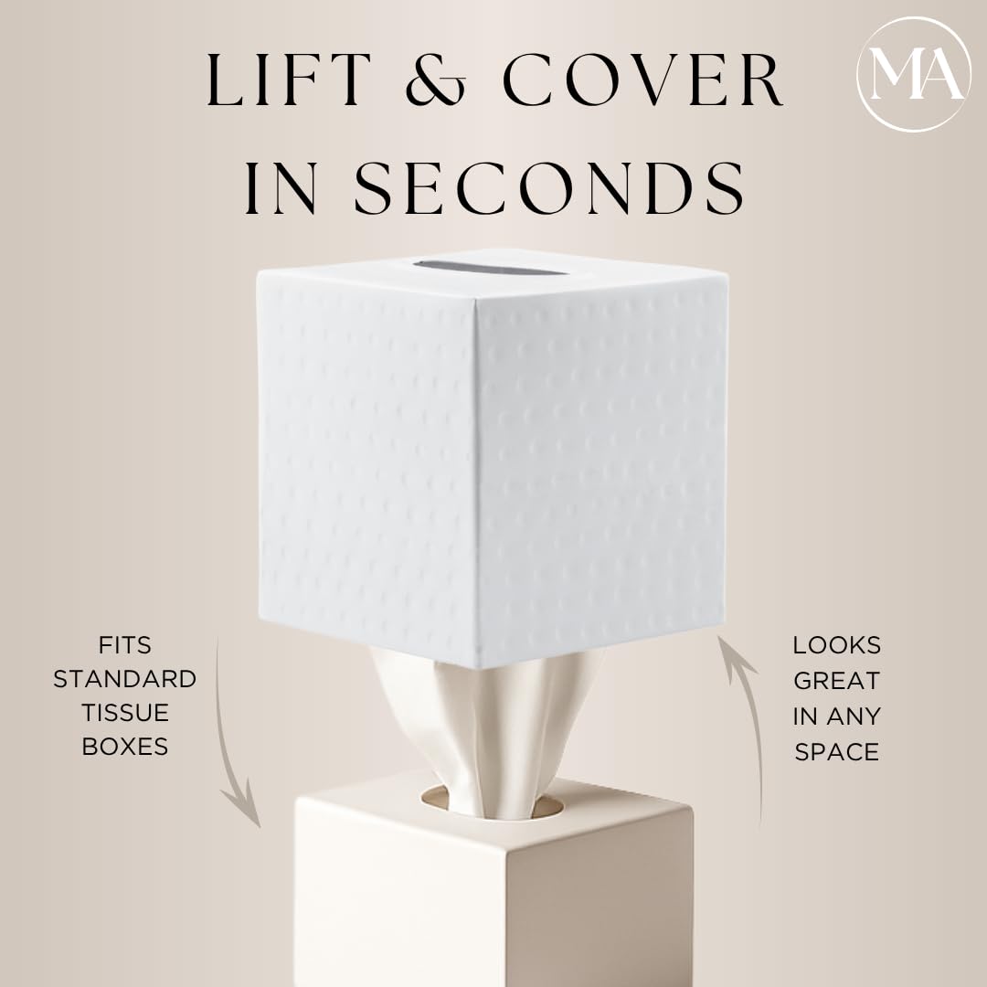 Monarch Abode 19027 Hand Hammered Tissue Box Square Cover Holder and Dispenser  Metal Dresser Accessories for Home and Office Bathroom Decor Vanity  Decorative Tissue Box Holder  White