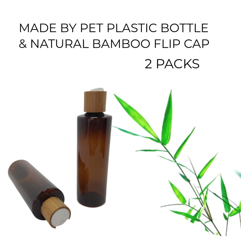 Beeco Gif2U Empty Cosmetic Bottles 8Oz/250Ml 2 Pack With Bamboo Disc Top Flip Cap For Shampoo Lotion Liquid Soap,Cream,Refilable