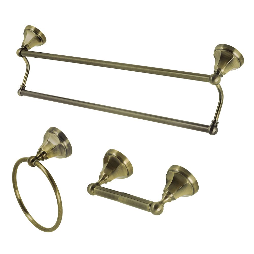 Kingston Brass BAK4181348AB Metropolitan 3-Piece Towel Bar Accessory Set  Antique Brass
