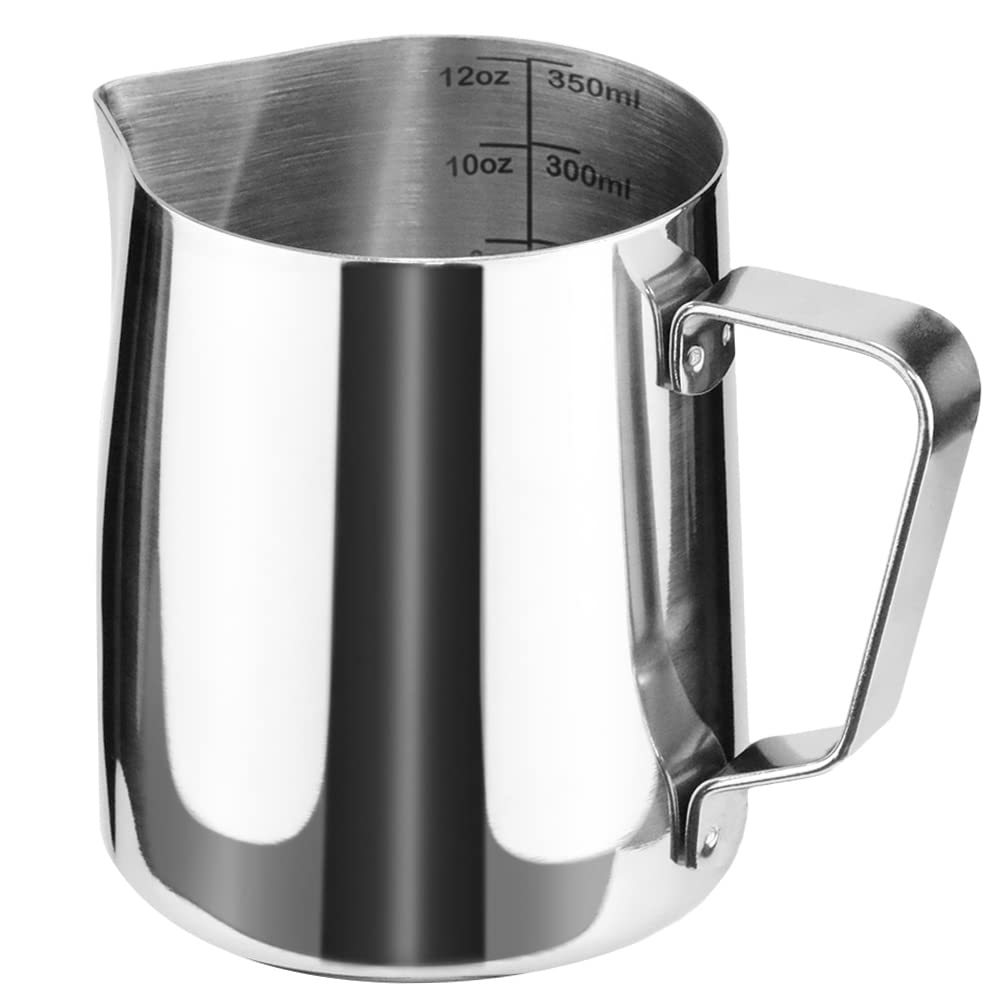 Hofason Stainless Steel Milk Frothing Pitcher Cappuccino Pitcher Pouring Jug Espresso Cup Creamer Cup For Latte Art, 12 Ounce (3