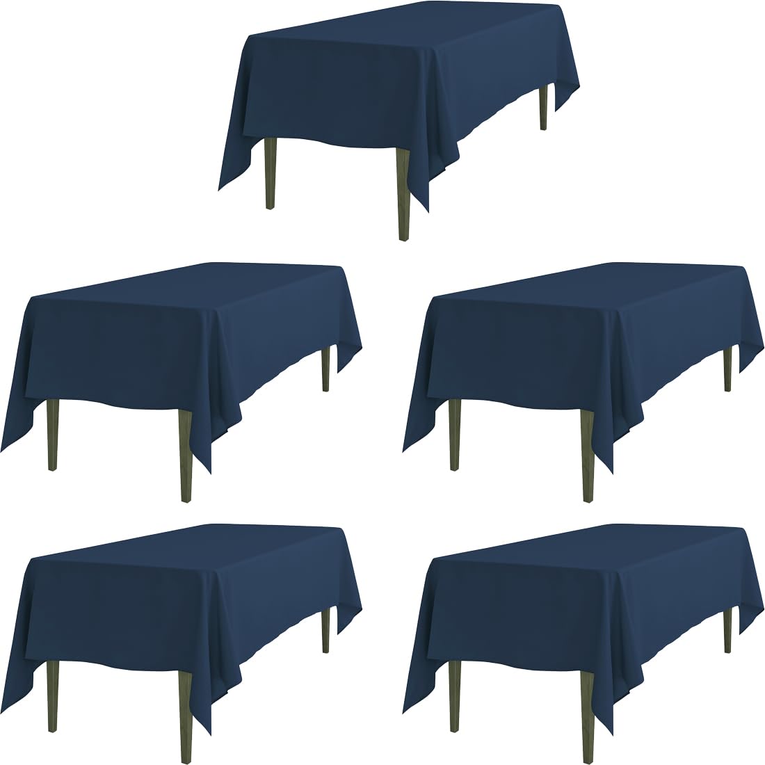 Ltc Linens 5 Pack Rectangular Tablecloths Navy Blue 60 X 102 Inch For 6 Ft Rectangle Banquet Tables With Half-Drop - Stain And W