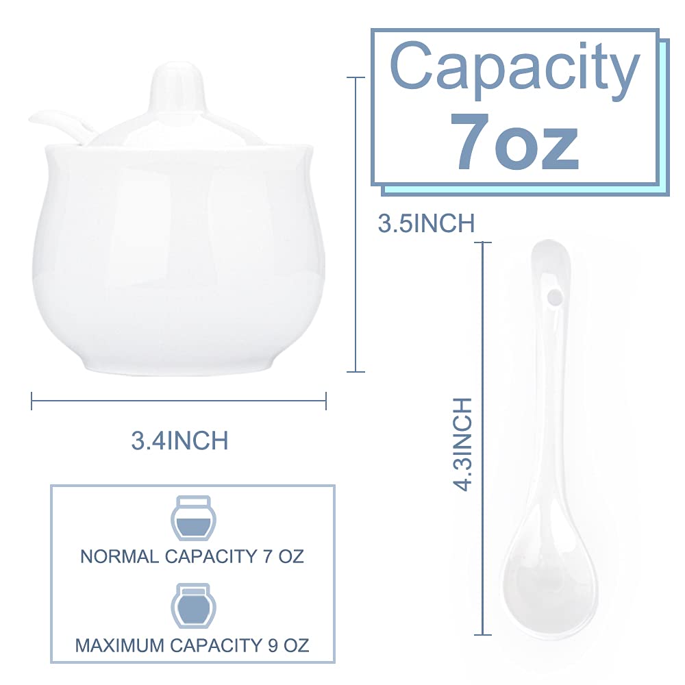 Swetwiny Ceramic Sugar Bowl With Lid And Spoon, Porcelain Salt Storage Jar, White Seasoning Container For Home And Kitchen, 7 Ou