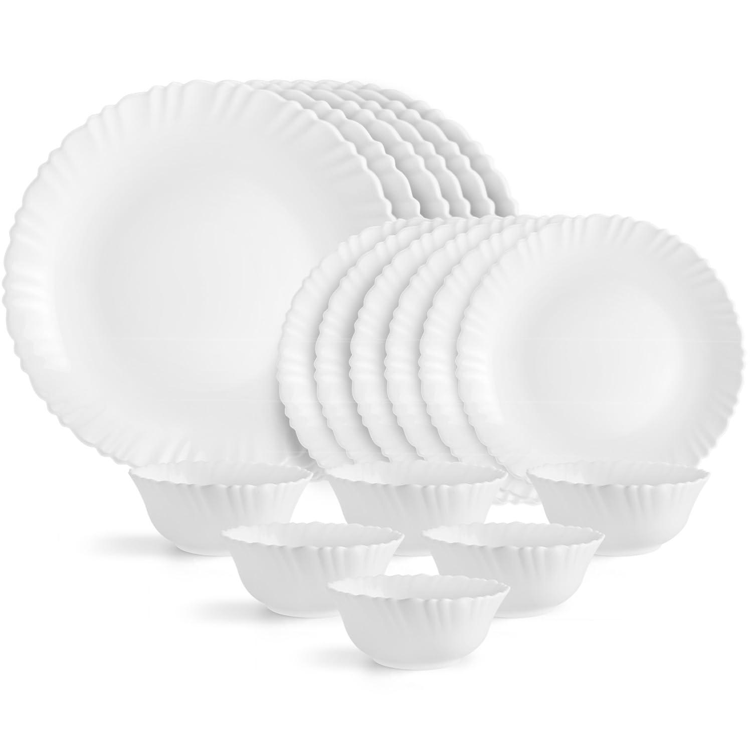 Cello Opalware Dazzle Series 18 Piece Plain Dinner Set Serving For 6 | Bone Ash-Free | Lightweight, Elegant White Plates & Bowls