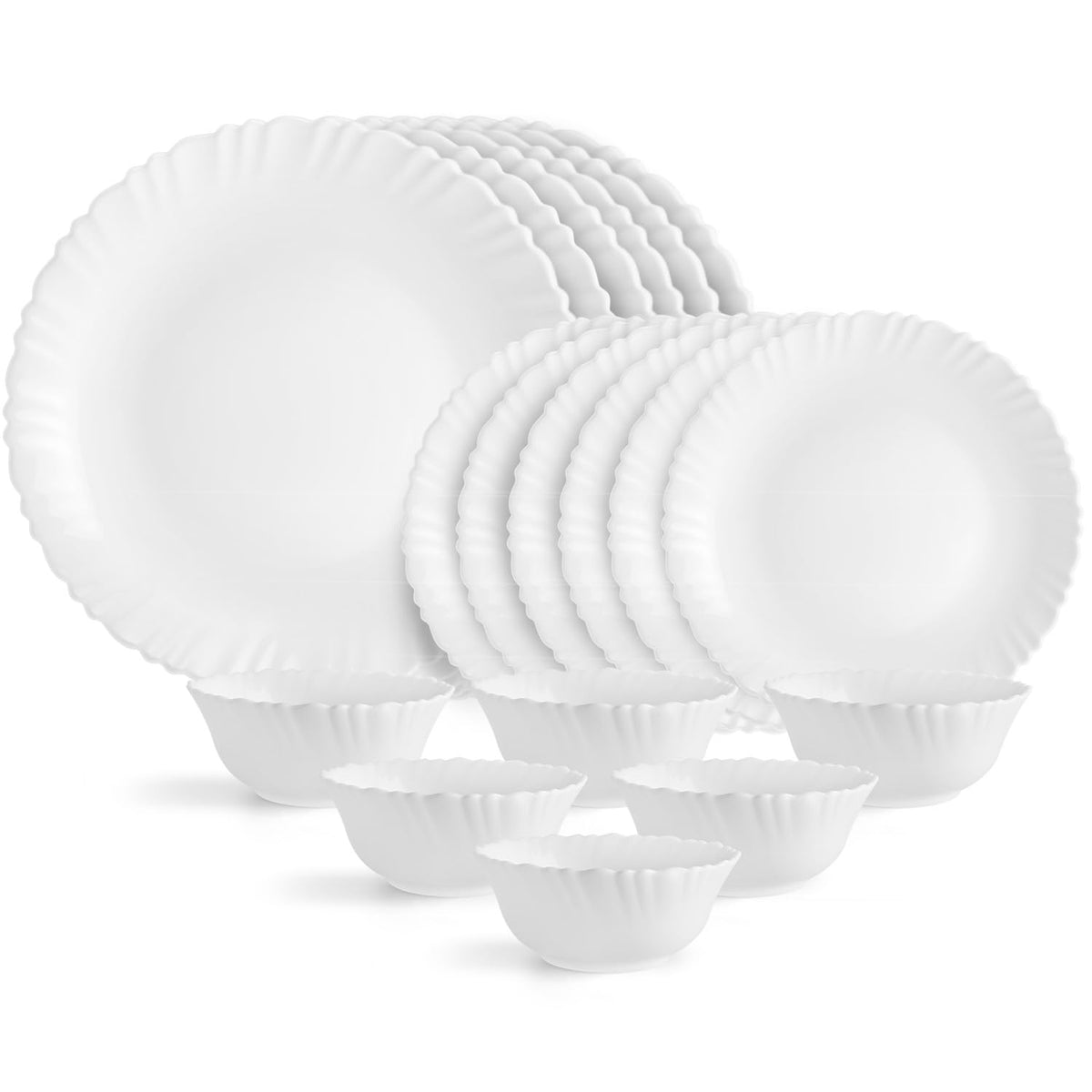 Cello Opalware Dazzle Series 18 Piece Plain Dinner Set Serving For 6 ...