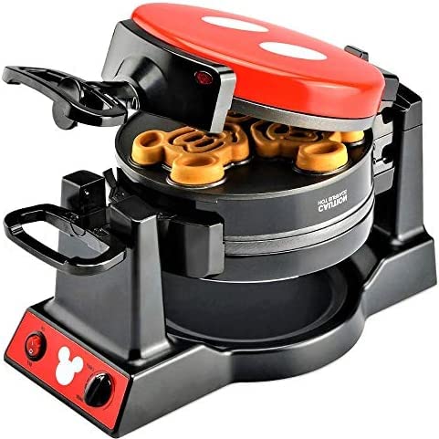 Disney Mickey Mouse Mic-62 Double Flip Waffle Maker, 8''D X 14''W X 8''H, Black, Red