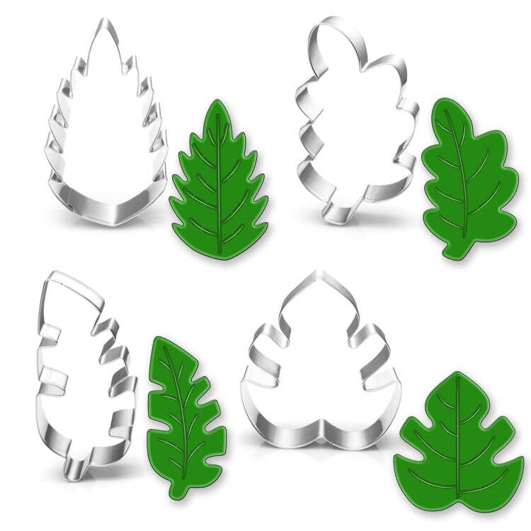 Lubtosmn Tropical Leaves Cookie Cutter Set-4 Piece- Oak Leaf, Monstera Leaf, Fern Leaf, Tropical Leaves Cookie Fondant Biscui Cu