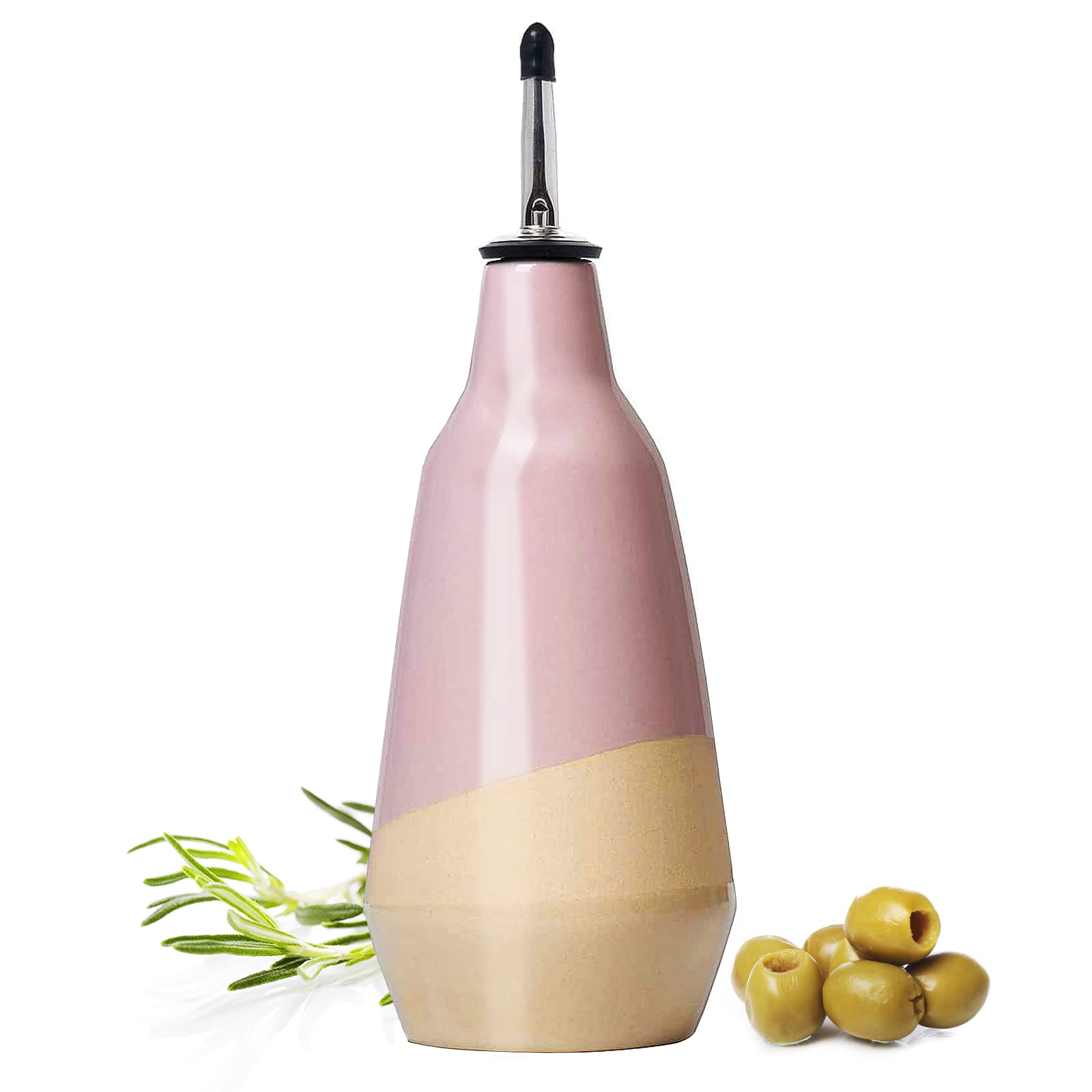 Gute Cruet Ceramic Olive Oil Dispenser Bottle - Perfect Home Decor Gift - 400Ml Vinegar Cruet Bottle With Pourers - Pink Olive O