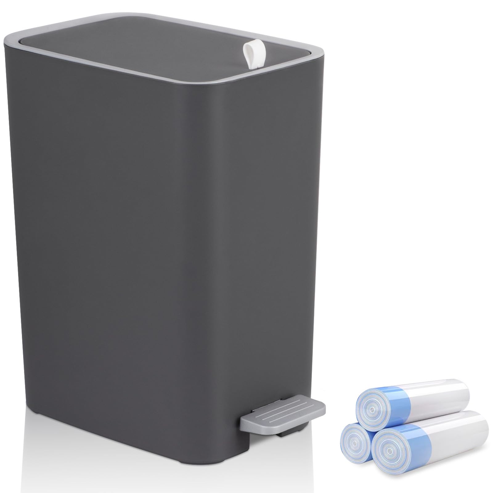 rejomiik Small Bathroom Trash Can with Lid, 3.2 Gallon Step Garbage Can with Handle, Slim Mini Wastebasket Bin for Bedroom, Offi
