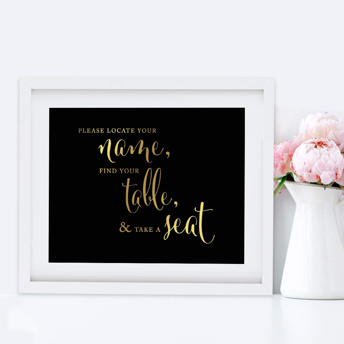 Andaz Press Wedding Party Signs, Black And Metallic Gold Ink, 8.5X11-Inch, Please Locate Your Name, Find Your Table, & Take A Se