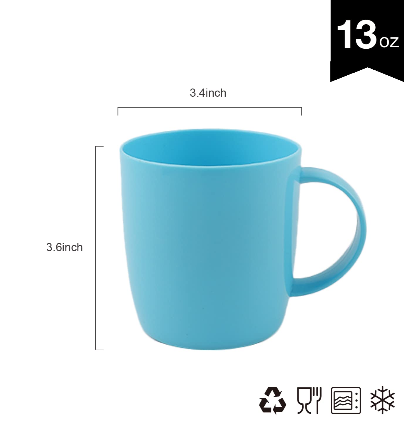 fulong Reusable Plastic Drinking Cup with Handle  BPA Free Microwave & Dishwasher Safe Food Grade PP 13 Ounce Coffee & Milk Mug Set of 5 (Blue)