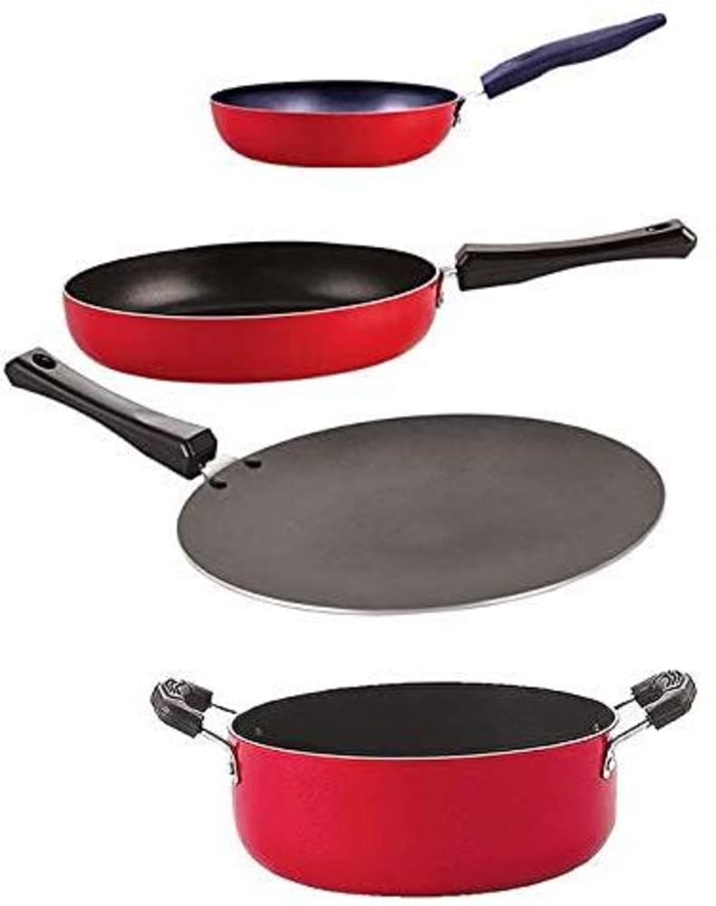 Nirlon Kitchen Accessories For Cooking Non Stick Aluminium Cookware Set Of 4Pieces (Ct11_Fp11_Cvg_Cs24)