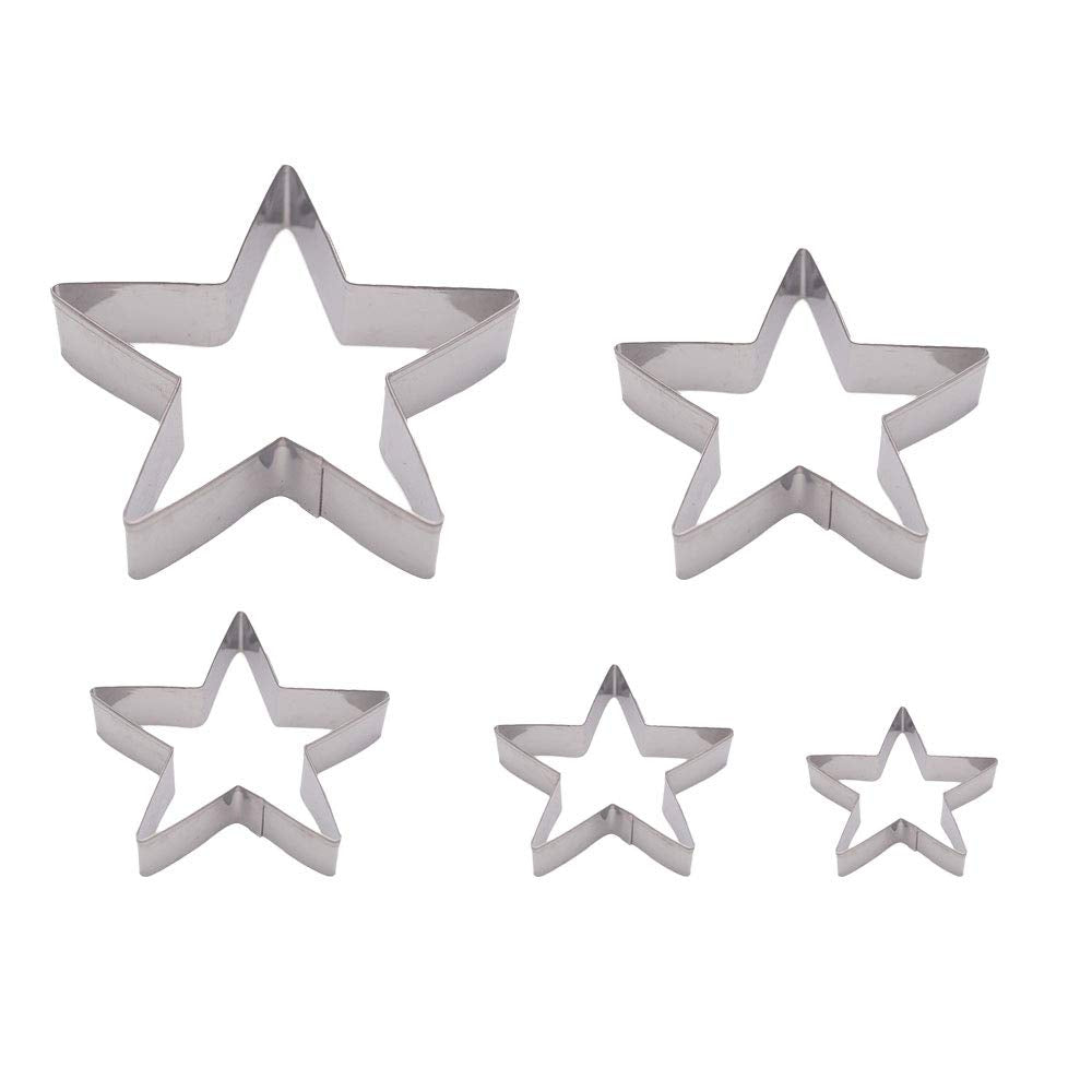 Dadam Star Cookie Cutters Set Of 5 - Stainless Steel Star Cookie Cutter Set - Five-Pointed Star Biscuit Molds Fondant Cake Cooki