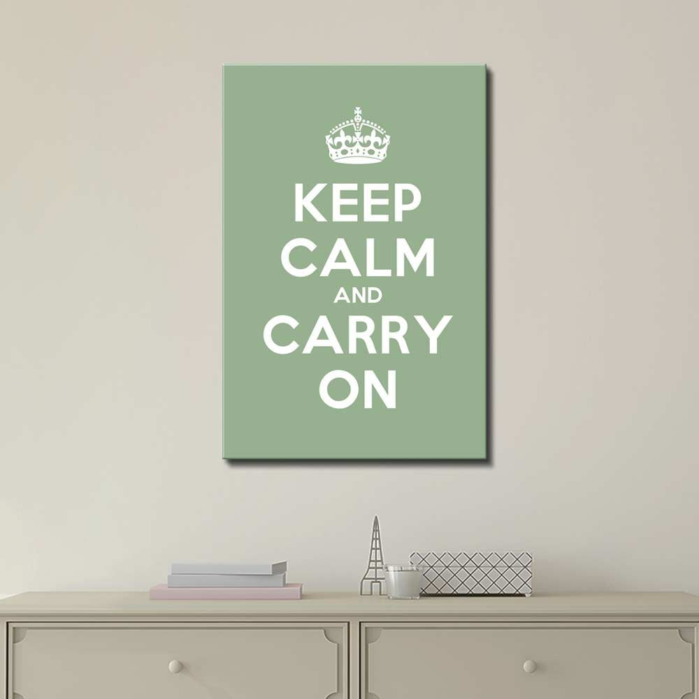 Canvas Wall Art Gallery Wrap Canvas Prints - Keep Calm And Carry On | Stretched Olive Green Canvas Home Art Ready To Hang - 32''