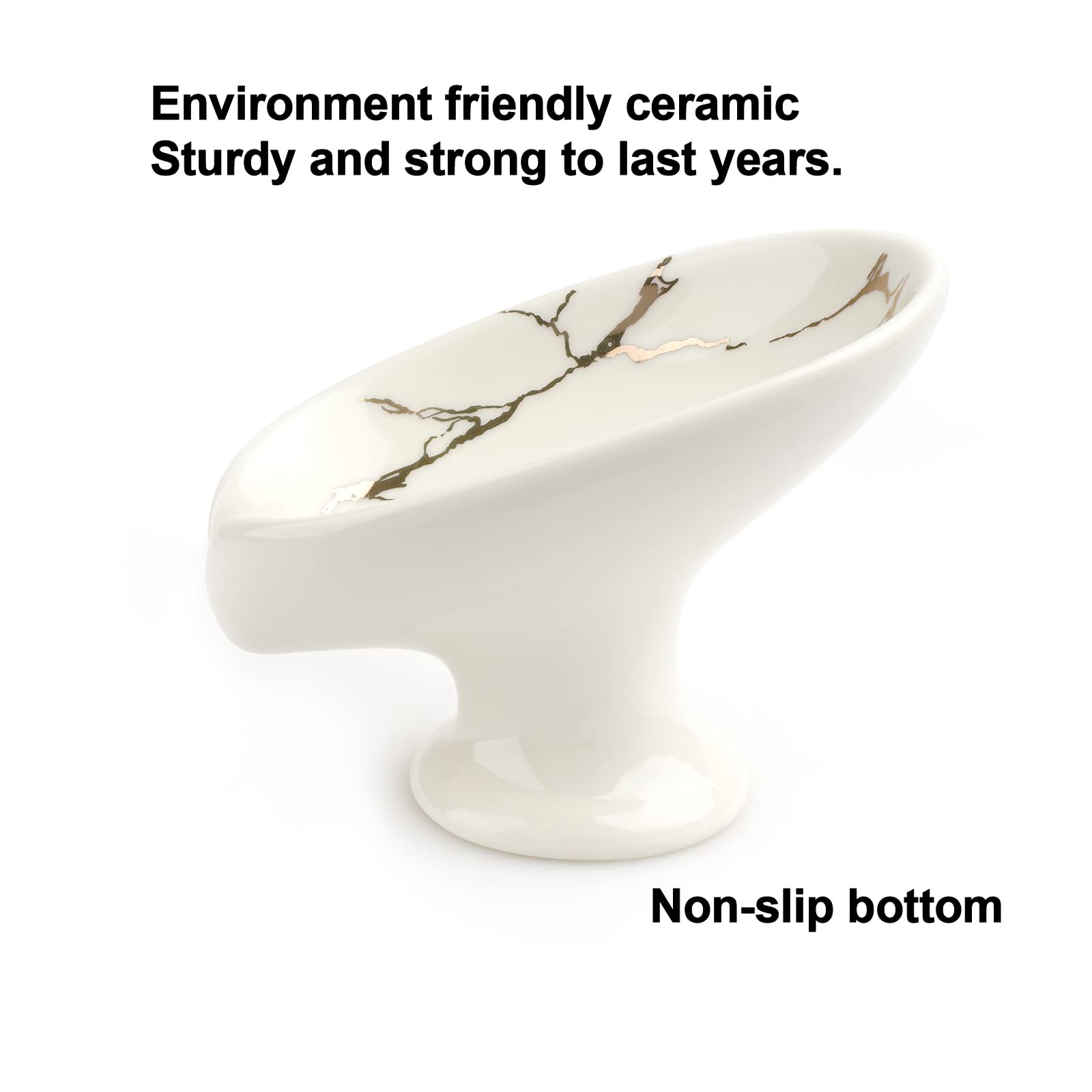 Self-Draining Soap Dish White Ceramic with Marble Brush Gold Soap Holder Waterfall Soap Dish Soap Savers for Bar Soap  for Bathroom  for Shower  for Bar Counter.
