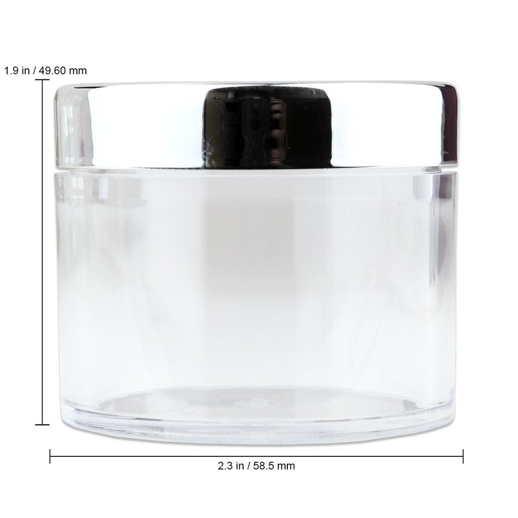 Beauticom 60 Grams/60 Ml (2 Oz) Round Clear Leak Proof Plastic Container Jars With Silver Lids For Travel Storage Makeup Cosmeti