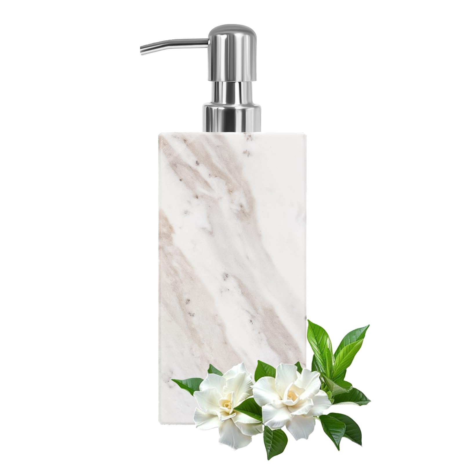 Amaauto Marble Soap Dispenser, White Hand Soap Dispenser Bathroom With Stainless Steel Pump For Bathroom Countertop - Lotion And