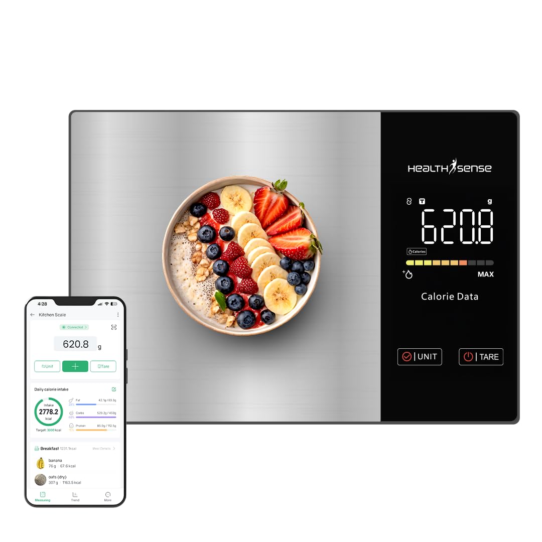 Healthsense Smart Kitchen Weighing Machine For Food|Digital Weight Scale For Home With Nutritional Calculator App 24 Nutrients L