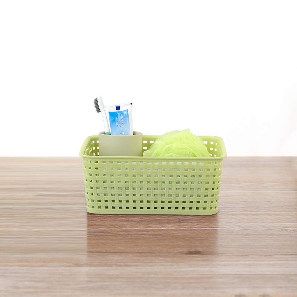 Rinboat Mixed Color Rectangle Storage Baskets  Plastic Weave Shelf Baskets  6 Packs