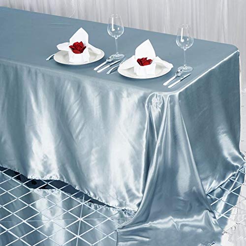 90X132 Inch Dusty Blue Satin Rectangle Tablecloth Table Cover Linens For Wedding Table Cloth Reception Events Kitchen Diningf