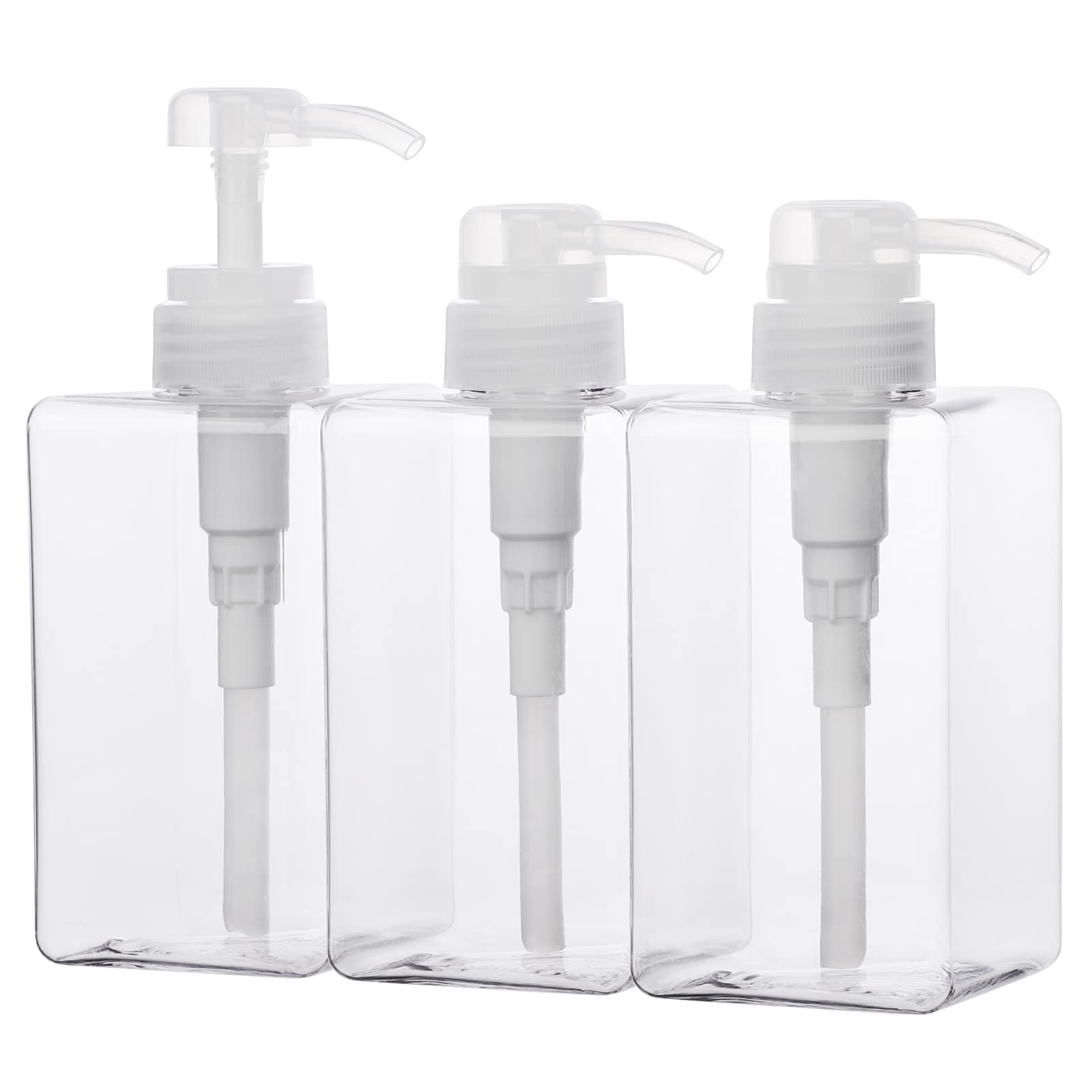 Suream 450Ml/15Oz Shampoo And Conditioner Dispenser, 3Pack Clear Empty Pump Bottles Reusable Refillable For Shower Gel, Conditio