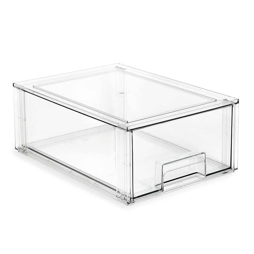 Isaac Jacobs Large Stackable Organizer Drawer (13.5    X 9.9    X 5.4   ), Clear Plastic Storage Box, Pull-Out Bin, Home, Office