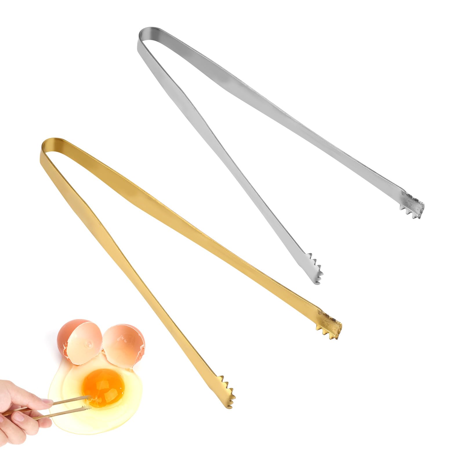 BOXOB 2pcs Egg Chalaza Remover Tongs, 5.98 Inch Toothed Design Eggshell Fragment Membrane Removal Tong Stainless Steel Multipurp