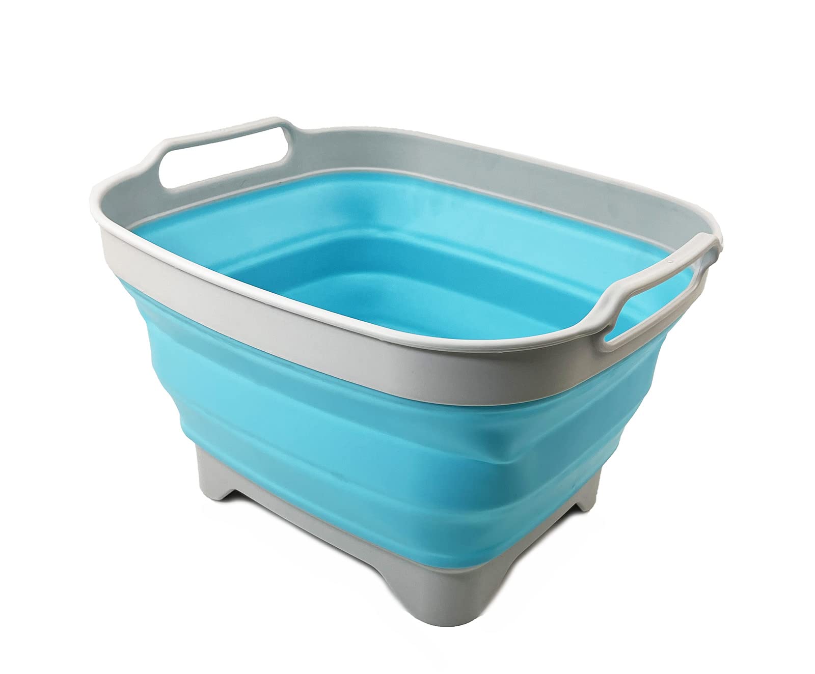 Sammart 7.5L (2 Gallons) Collapsible Dishpan With Draining Plug - Foldable Washing Basin - Portable Dish Washing Tub - Space Sav