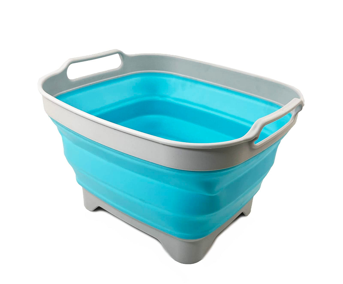 Sammart 7.5L (2 Gallons) Collapsible Dishpan With Draining Plug - Foldable Washing Basin - Portable Dish Washing Tub - Space Sav
