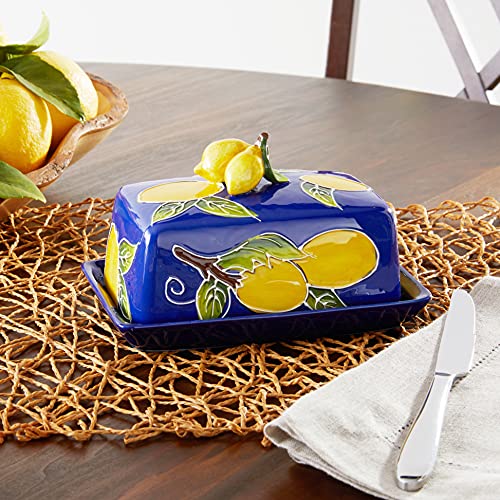 Blue Sky Ceramic Lemon Butter Dish  Multicolor