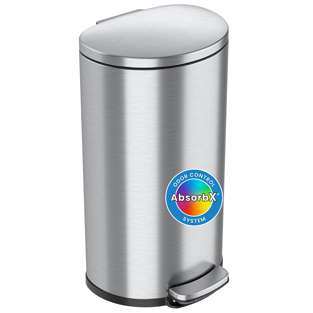 Itouchless Softstep 8 Gallon Kitchen Step Trash Can With Odor Filter & Removable Inner Bucket, Stainless Steel, 30 Liter Semi-Ro
