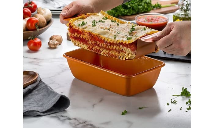 Ihanini Non-Stick Meatloaf Pan 2-Piece Healthy Meatloaf Pan Set Copper Coating With Removable Tray Drains Oven And Dishwasher Sa