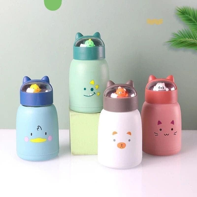 edihome Cute Cat Kids Glass Water Bottle 360ML Cartoon Printed Double Layer Heatproof Leakproof Portable Travel Mug with Cover f