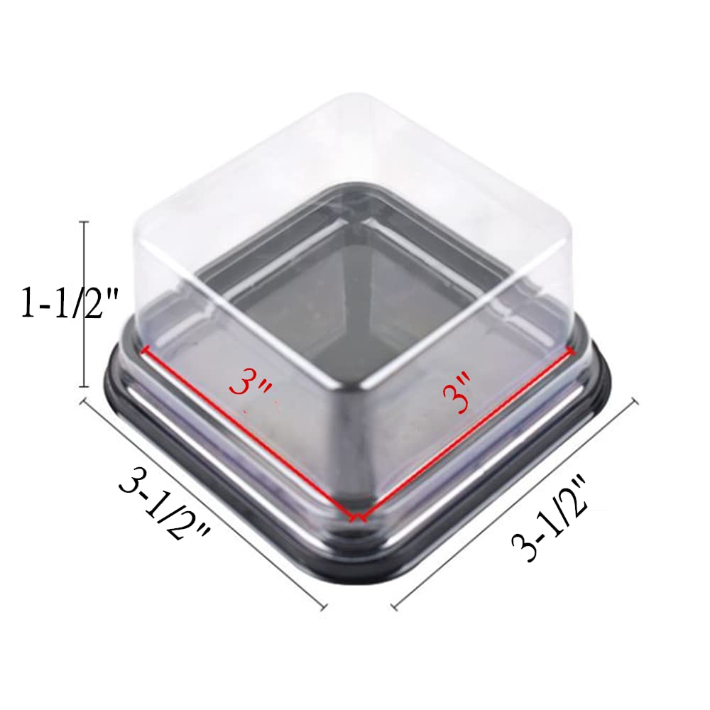 Hewnda 50 Pack Of Clear Plastic Mini Cake Box Muffins Box Cookies Cookies Muffins Dome Box Wedding Birthday Gift Box (3'' Square