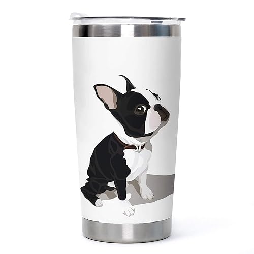 Boston Terrier Stainless Steel Tumbler with Lid 20oz Funny Bulldog Vacuum Insulated Tumbler Ideal Gifts to Dog Mom  Dad  Kids  Water Coffee Cup Travel Mug Home Office Outdoor Mug