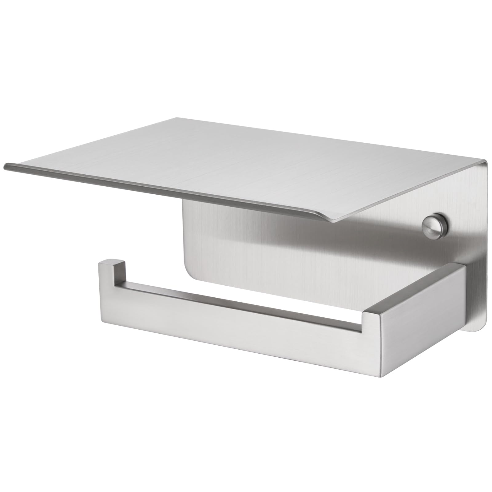 APLusee Brushed Nickel Toilet Paper Holder with Shelf, Left Side 304 Stainless Steel Tissue Roll Hanger, Wall Mounted