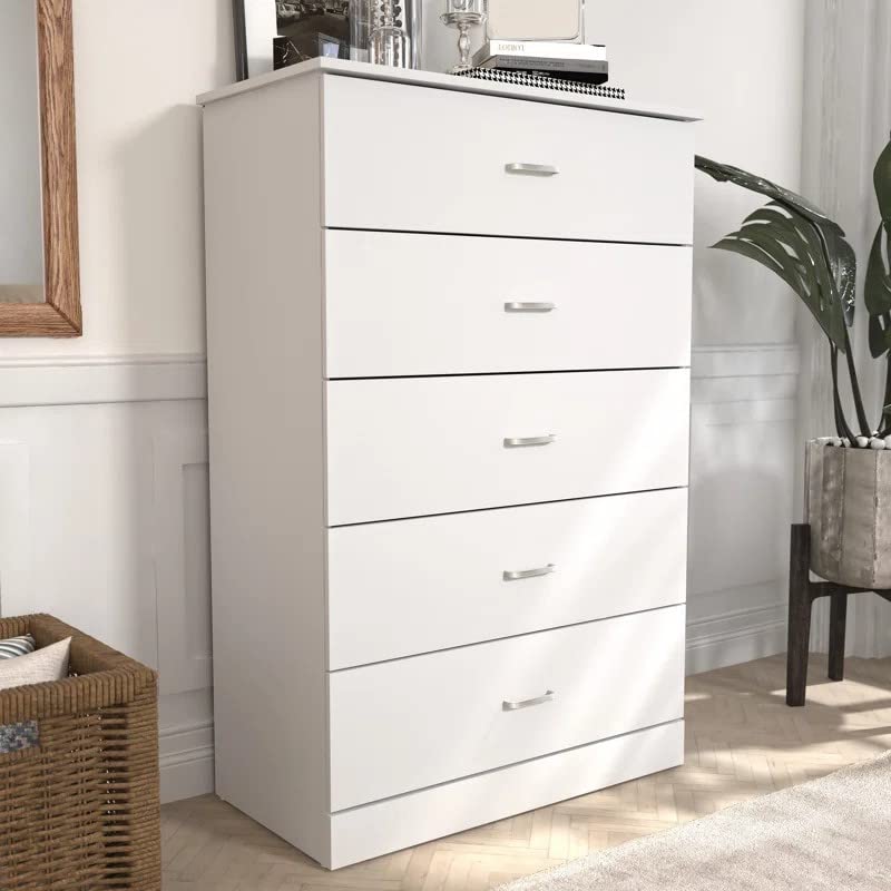 Illfordd Furniture Glossy Frosty White Chest Of Drawers For Living Room, Engineered Wood