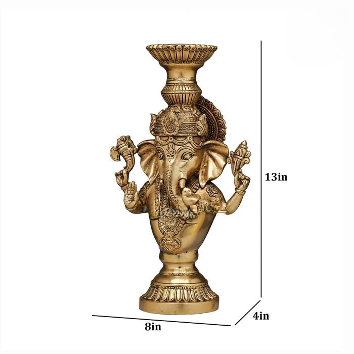 Brass Ganesha Candle Stand Big Brass Ganesha Idol, Ganesh Statue For Religious Home Office Decor, Candle Ganesh Idol.