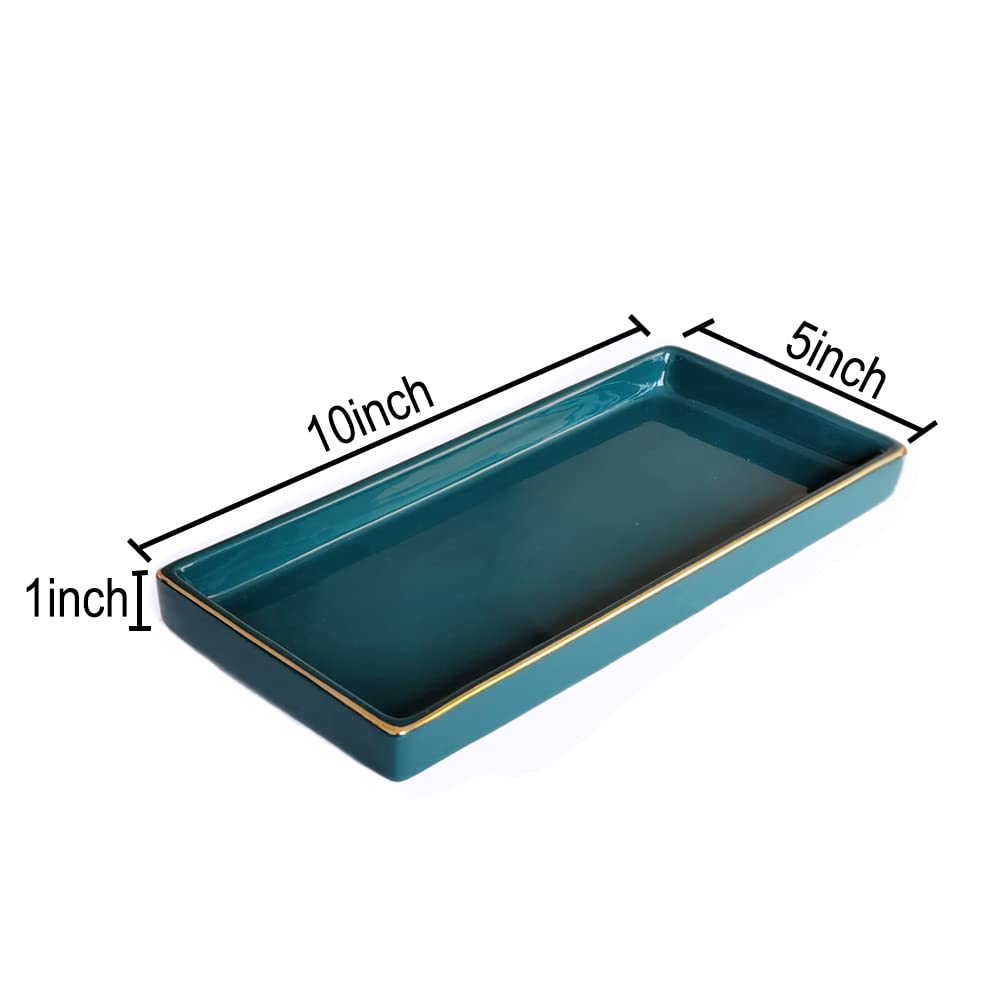 10 X 5 Ceramic Bathroom Tray For Countertop, Decorative Vanity Tray For Dresser Tops, Small Rectangular Trays For Perfume, Candl