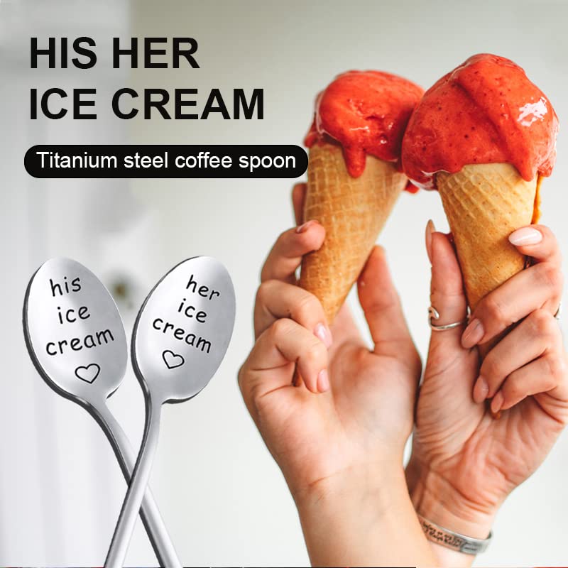 His And Her Ice Cream Spoons For Couples, Boyfriend Girlfriend Birthday Wedding Anniversary Christmas Gifts For Wife Husband Sta