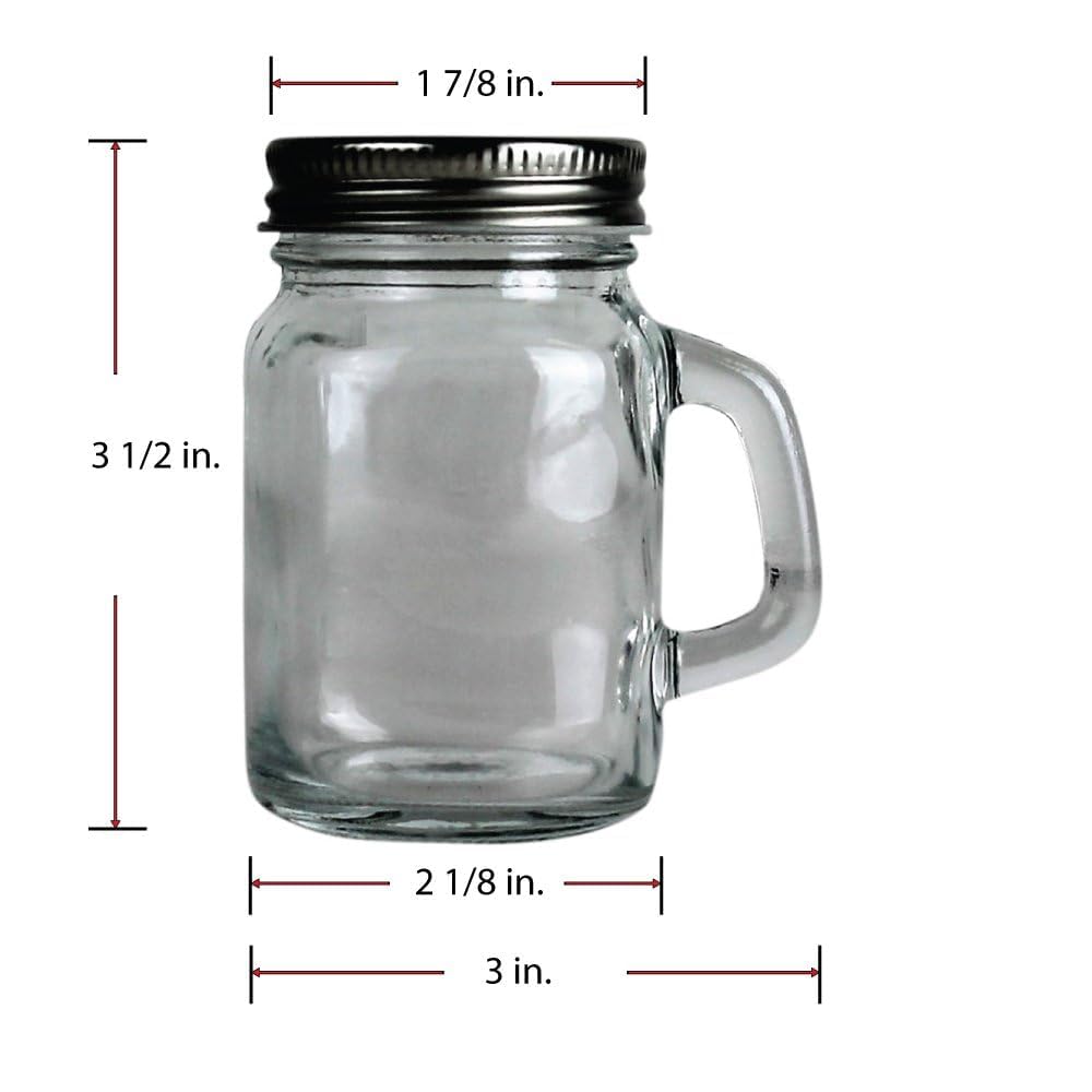 Mini Mason Jar 4 Ounce Mugs (Not Full Size) - Set Of 12 Miniature Glasses With Handles And Leak-Proof Lids - Great For Gifts, Dr