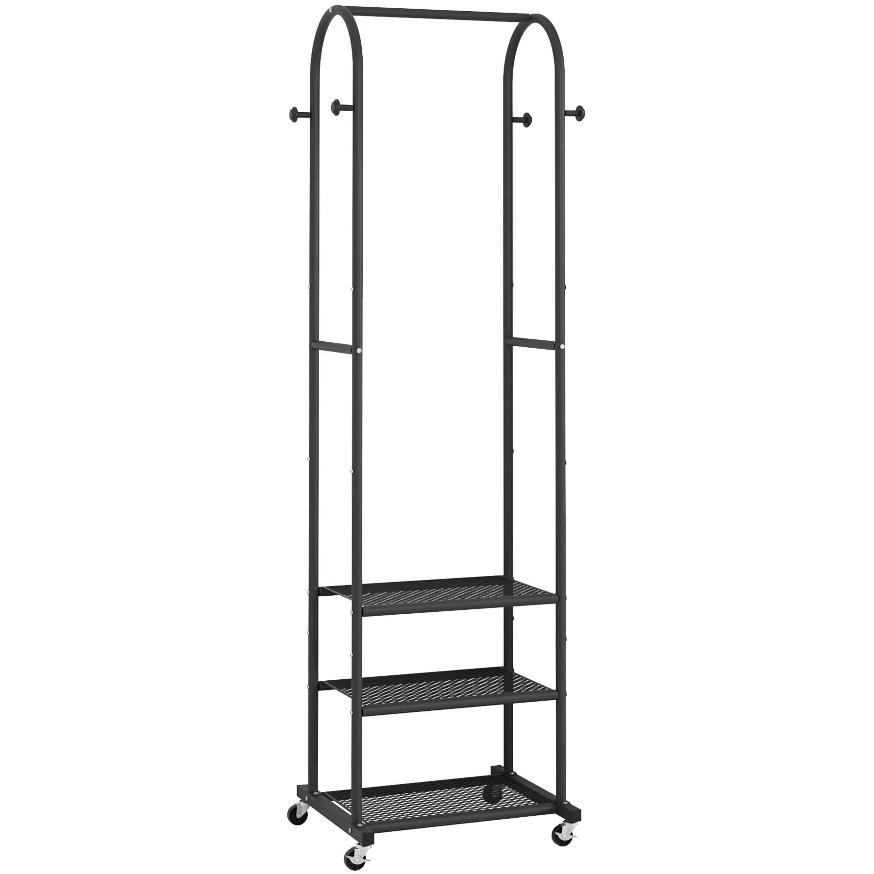 Kaitiemoo Heavy Duty Clothing Rack With Wheels,Modern Garment Rack With 3 Metal Shelves, 71.8Inches Display Rack For Hanging Clo