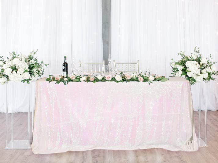 Partydelight Sequin Tablecloth, Wedding, Sweetheart, Christmas Tree, Rectangular, 90''X 156'', Iridescent