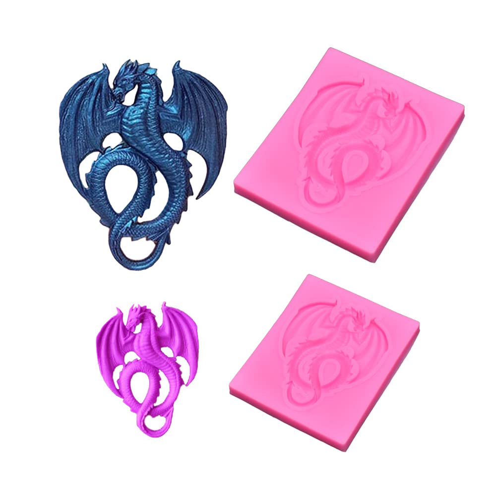 Cestony One Big One Small 2Pcs Flying Dragons Silicone Molds For Diy Cake Fondant Biscuit Cookies Soap Sugar Pudding Chocolate H
