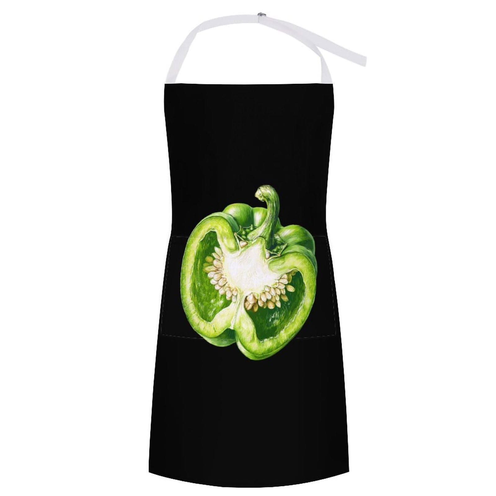 Green Bell Pepper Kitchen Cooking Apron Adjustable Chef Aprons for Men Women with Pockets