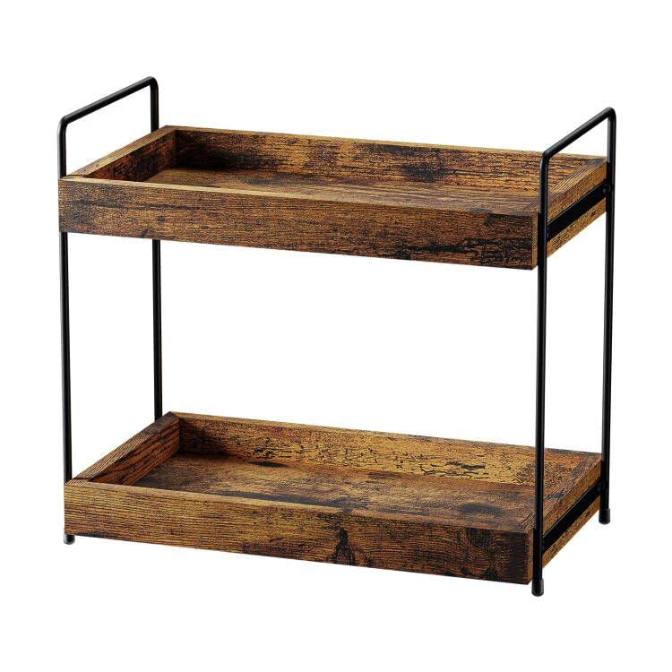SANRETAHO 2-Tier Bathroom Counter Organizer, Wood Kitchen Countertop Spice Rack, Vanity Cosmetic Makeup Organizers Shelf for Bat