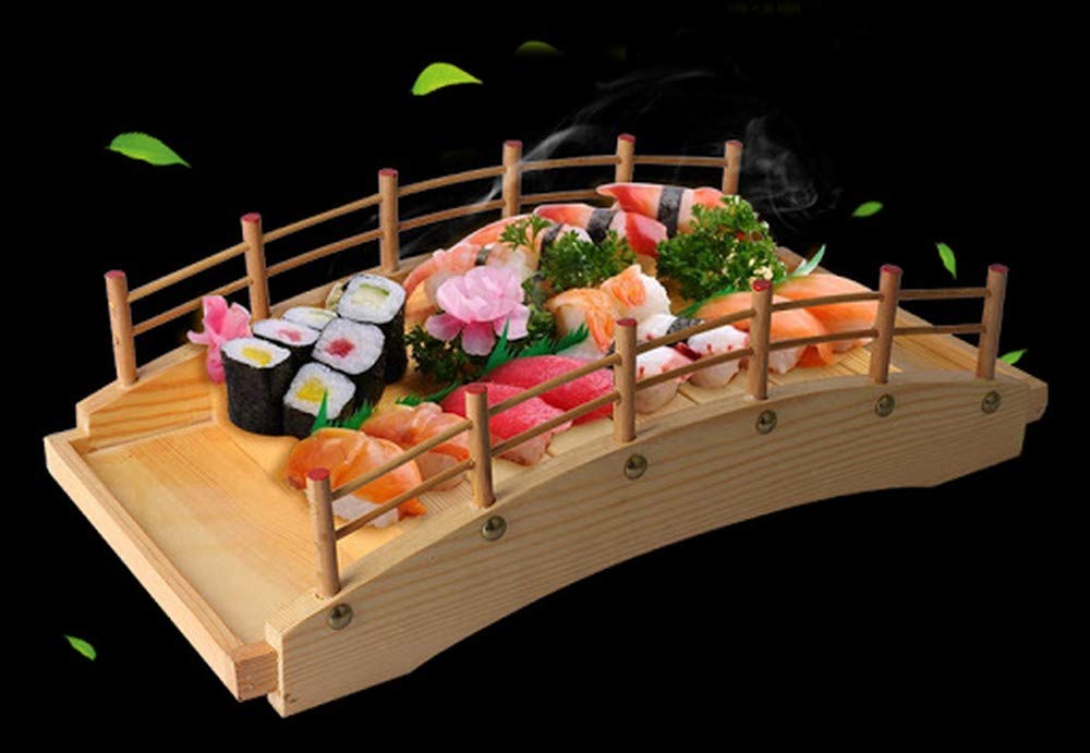 Japanbargain 1611, Large Sushi Bridge Wooden Sashimi Sushi Serving Plate Board Tray, 18 Inch