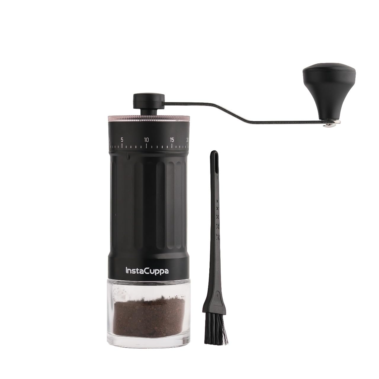 Instacuppa Manual Coffee Bean Grinder With 40 Adjustable Grind Settings, Ceramic Burr Mill, Glass Jar, Fresh Grind For Espresso,